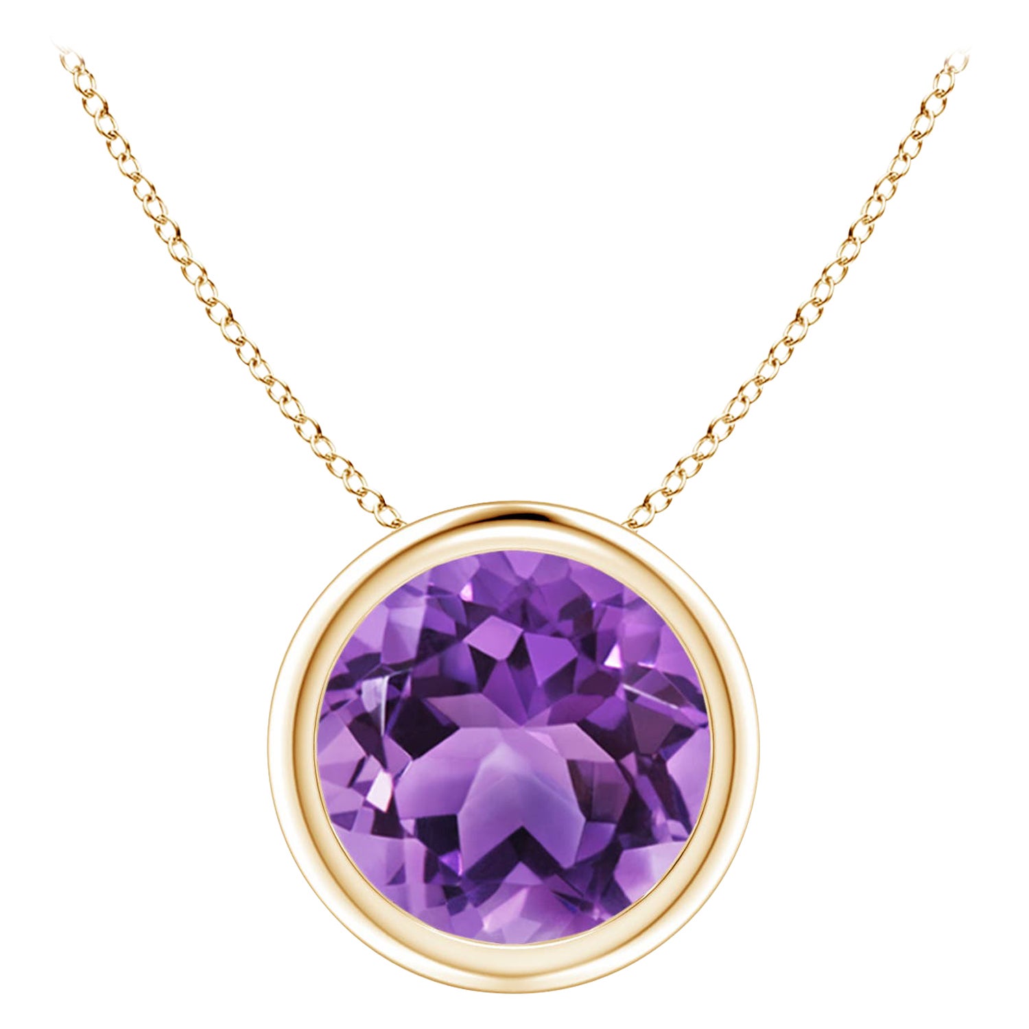 Colgante solitario de amatista natural redonda de 1,7 ct en oro amarillo de 14 quilates, engastado en bisel