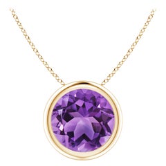 Colgante solitario de amatista natural redonda de 1,7 ct en oro amarillo de 14 quilates, engastado en bisel