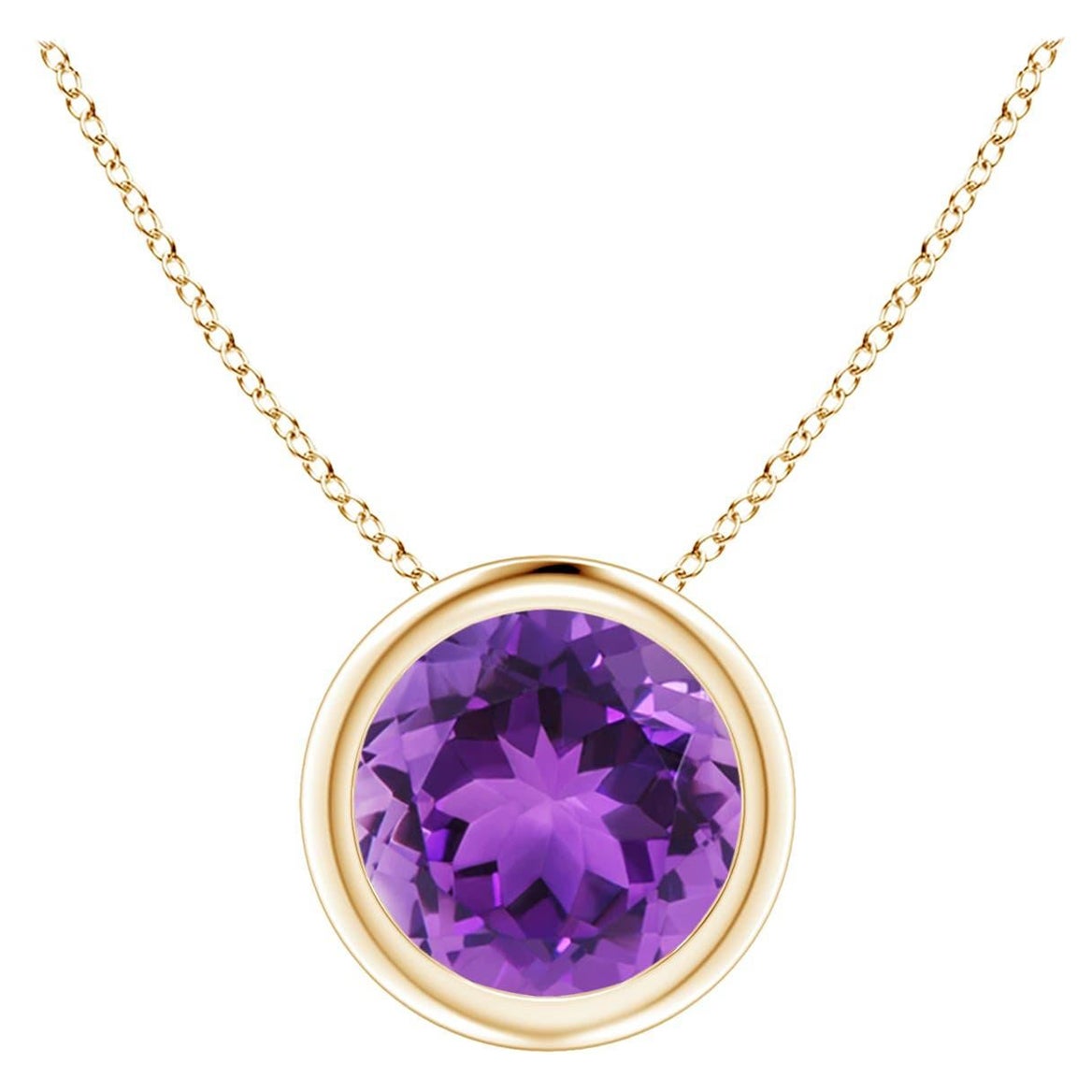 Natural Bezel-Set Round 1.15ct Amethyst Solitaire Pendant in 14K Yellow Gold For Sale