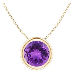 Natural Bezel-Set Round 1.15ct Amethyst Solitaire Pendant in 14K Yellow Gold