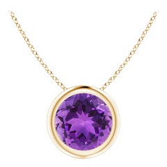 Natural Bezel-Set Round 1.15ct Amethyst Solitaire Pendant in 14K Yellow Gold