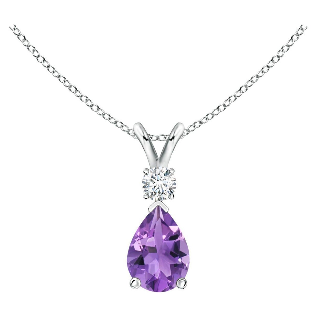 Natural 0.60ct Amethyst Teardrop Pendant with Diamond in Platinum For Sale