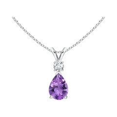 Natural 0.60ct Amethyst Teardrop Pendant with Diamond in Platinum