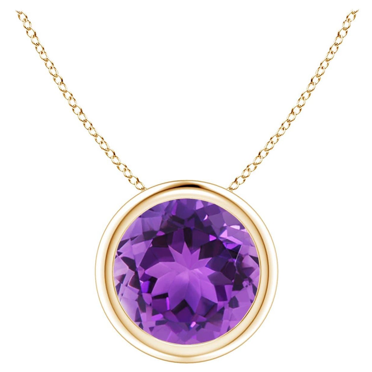 Natural Bezel-Set Round 1.7ct Amethyst Solitaire Pendant in 14K Yellow Gold For Sale