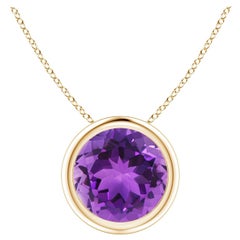 Natural Bezel-Set Round 1.7ct Amethyst Solitaire Pendant in 14K Yellow Gold
