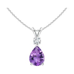 Natural 1 ct Amethyst Teardrop Pendant with Diamond in Platinum