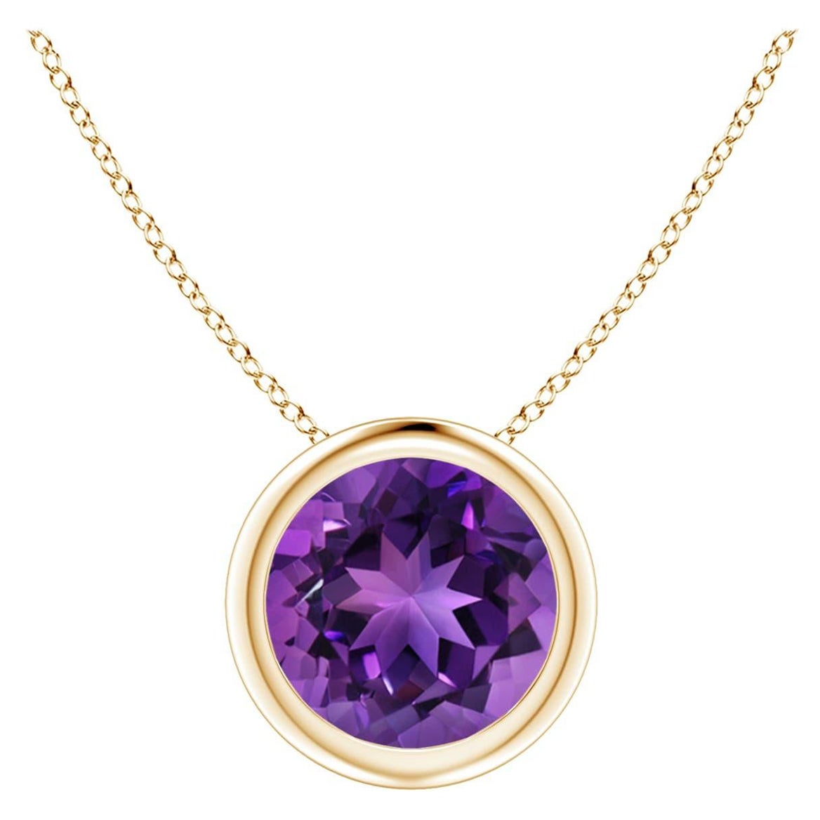 Natural Bezel-Set Round 1.15ct Amethyst Solitaire Pendant in 14K Yellow Gold For Sale
