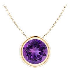 Colgante solitario de amatista natural redonda de 1,15 ct en oro amarillo de 14 quilates, engastado en bisel