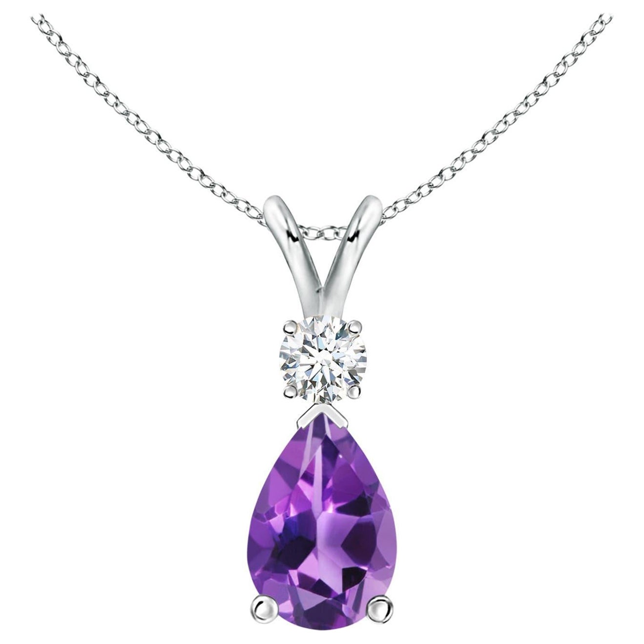 Natural 1.6 ct Amethyst Teardrop Pendant with Diamond in Platinum For Sale
