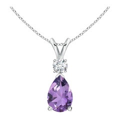 Natural 1.6 ct Amethyst Teardrop Pendant with Diamond in Platinum