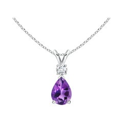 Natural 0.60ct Amethyst Teardrop Pendant with Diamond in Platinum