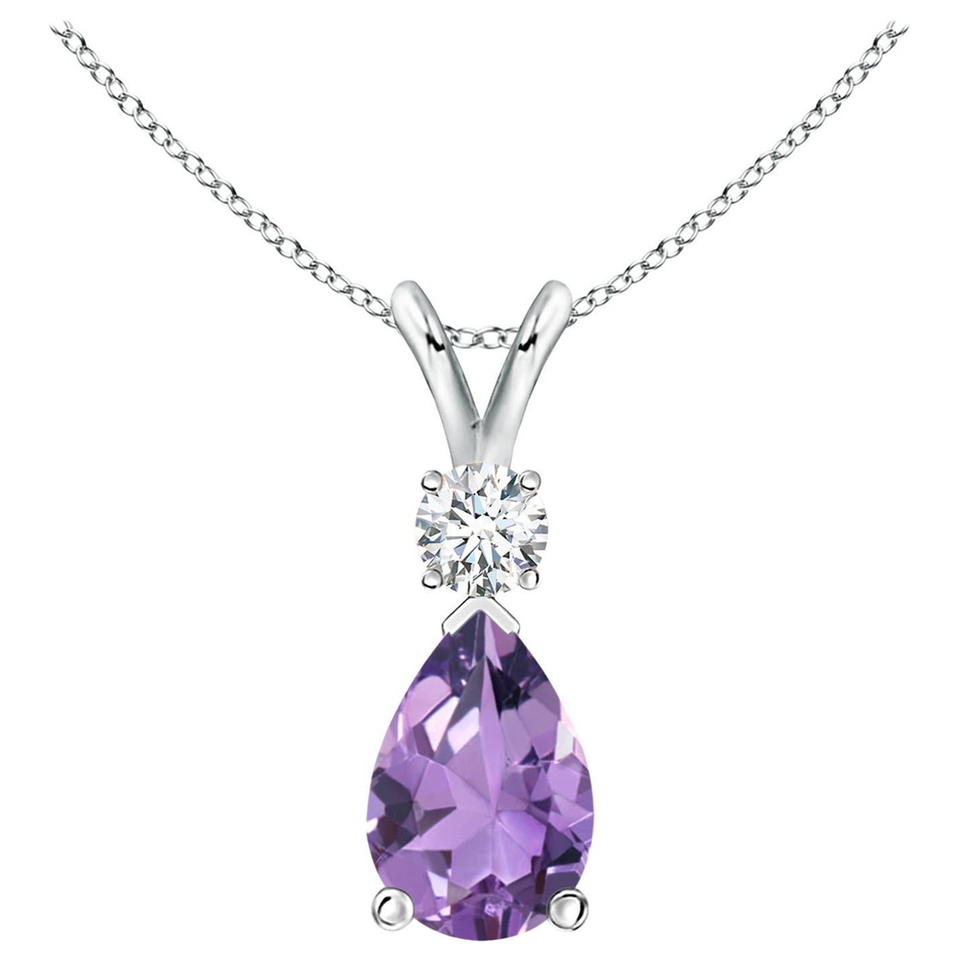 Natural 2.6 ct Amethyst Teardrop Pendant with Diamond in Platinum For Sale