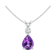 Natural 1 ct Amethyst Teardrop Pendant with Diamond in Platinum