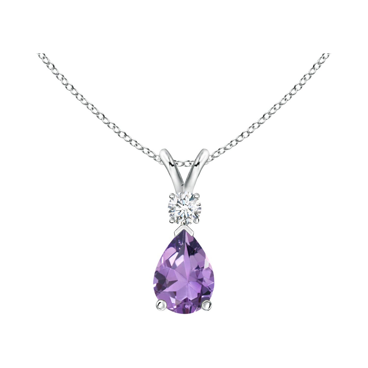 Ciondolo a goccia di ametista naturale da 0,60 ct con diamante in platino