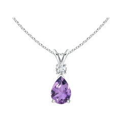 Natural 0.60ct Amethyst Teardrop Pendant with Diamond in Platinum