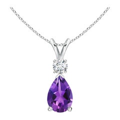Natural 1.6 ct Amethyst Teardrop Pendant with Diamond in Platinum