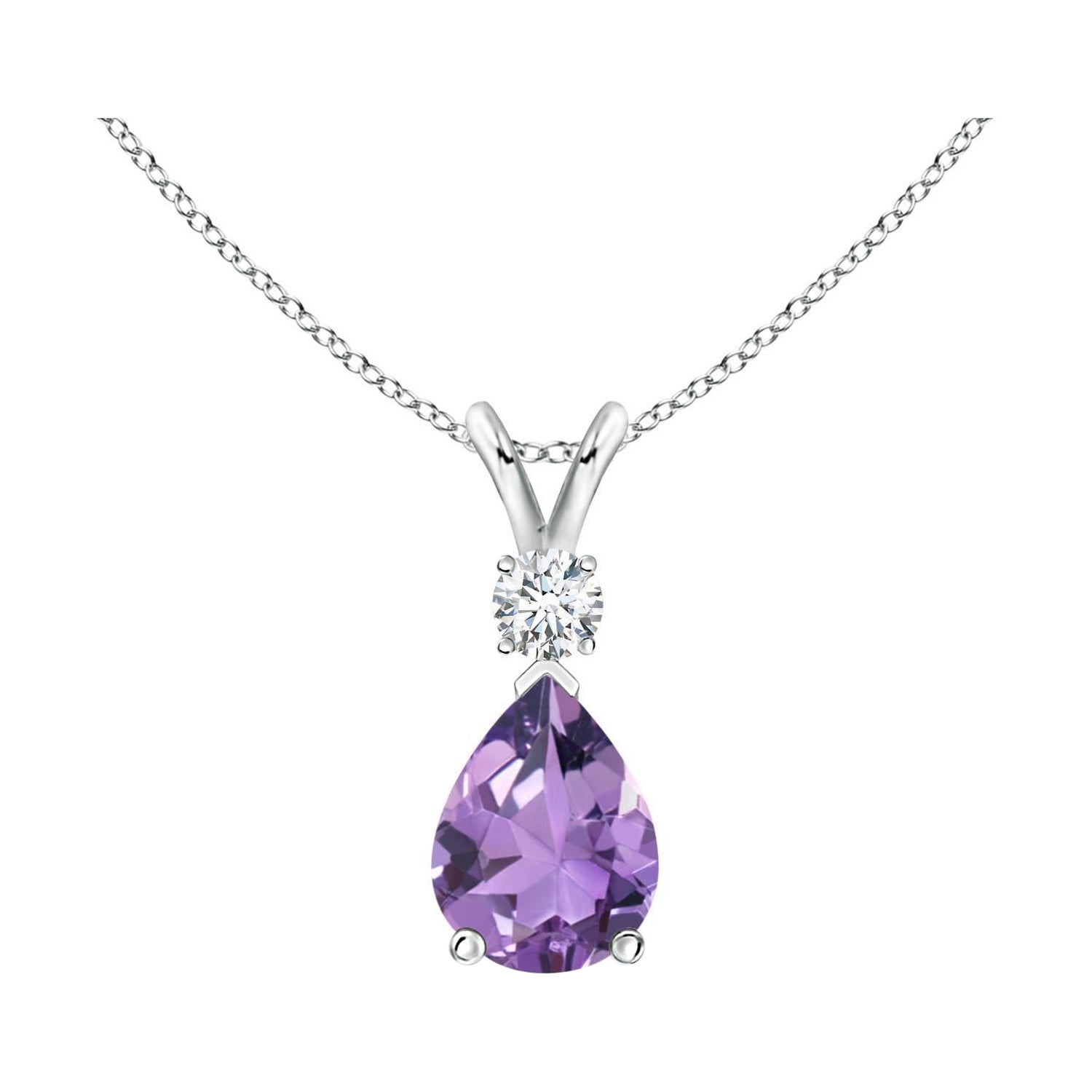 Natural 1 ct Amethyst Teardrop Pendant with Diamond in Platinum For Sale