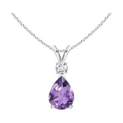 Natural 1 ct Amethyst Teardrop Pendant with Diamond in Platinum