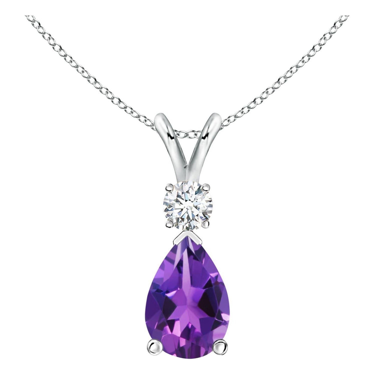 Natural 2.6 ct Amethyst Teardrop Pendant with Diamond in Platinum For Sale