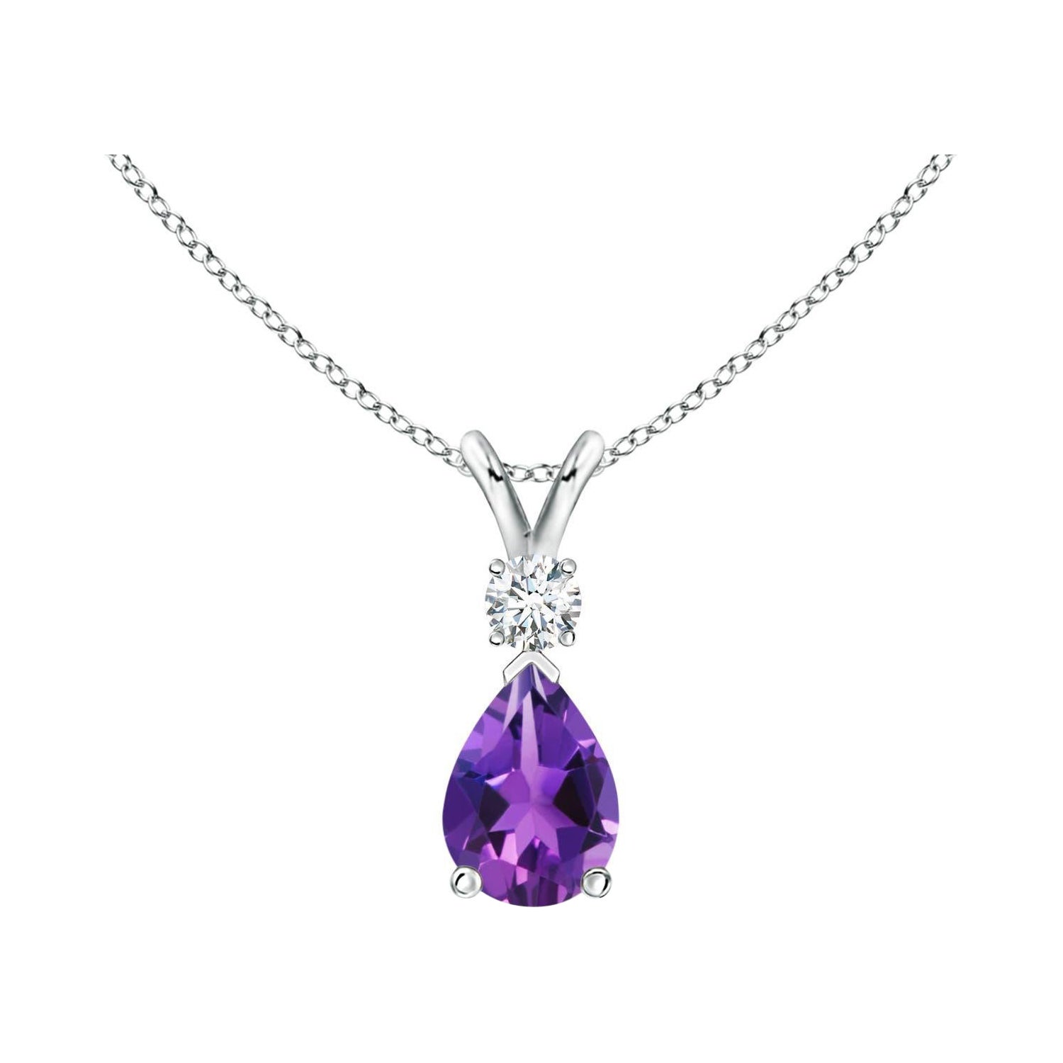 Natural 0.60ct Amethyst Teardrop Pendant with Diamond in Platinum For Sale