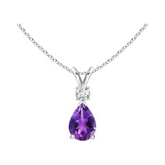 Natural 0.60ct Amethyst Teardrop Pendant with Diamond in Platinum
