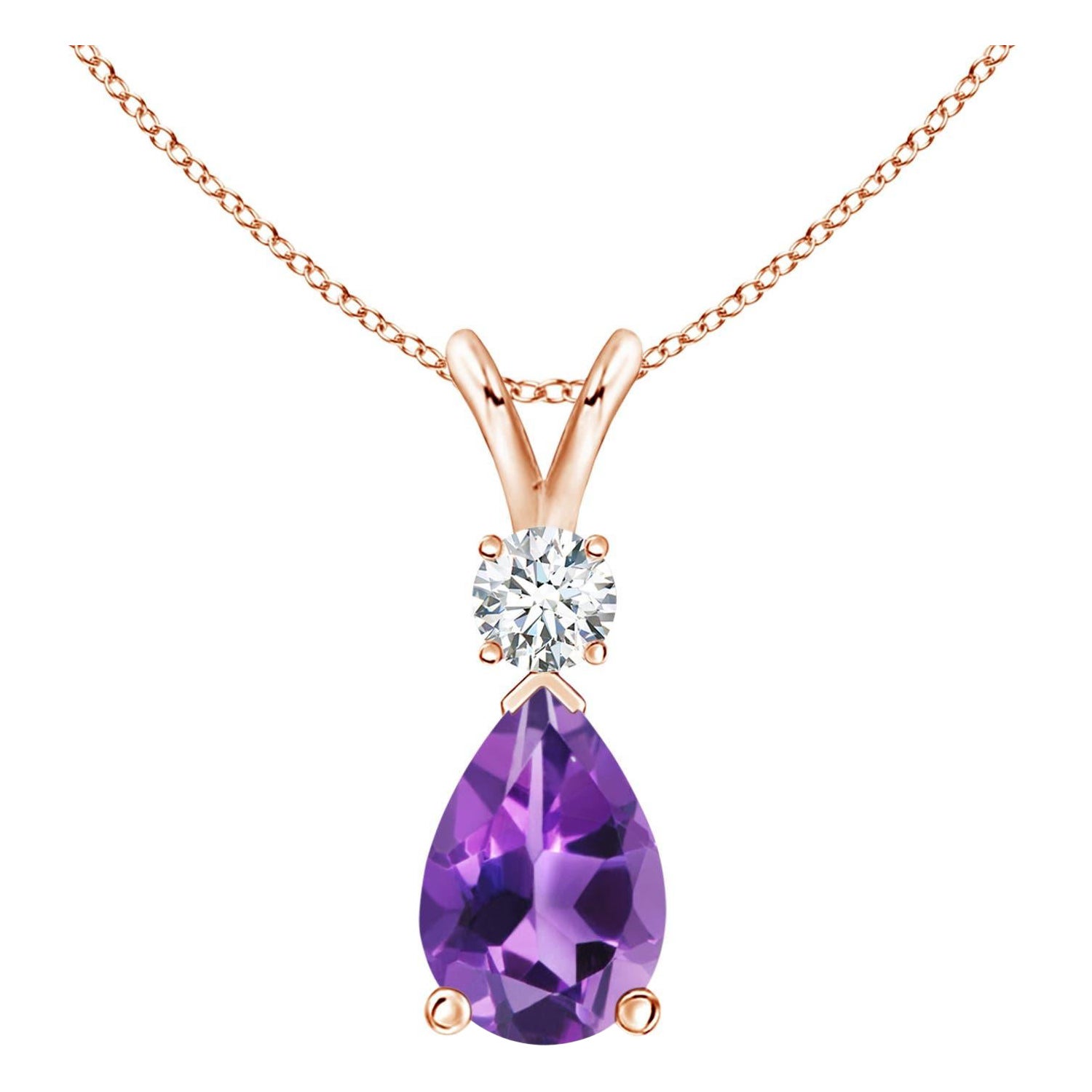 Natural 2.6 ct Amethyst Teardrop Pendant with Diamond in 14K Rose Gold For Sale