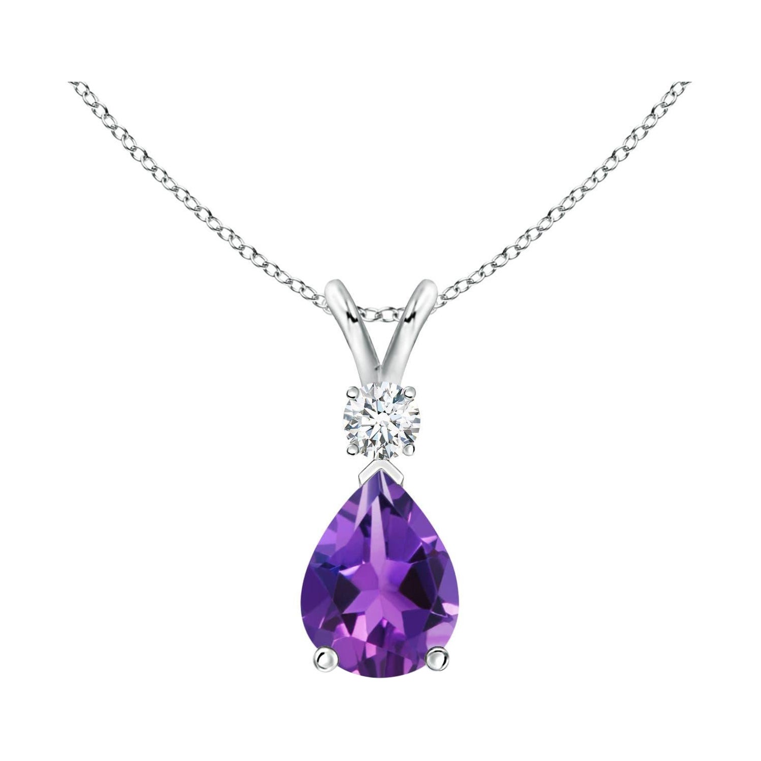 Natural 1 ct Amethyst Teardrop Pendant with Diamond in Platinum For Sale