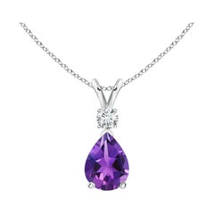 Natural 1 ct Amethyst Teardrop Pendant with Diamond in Platinum