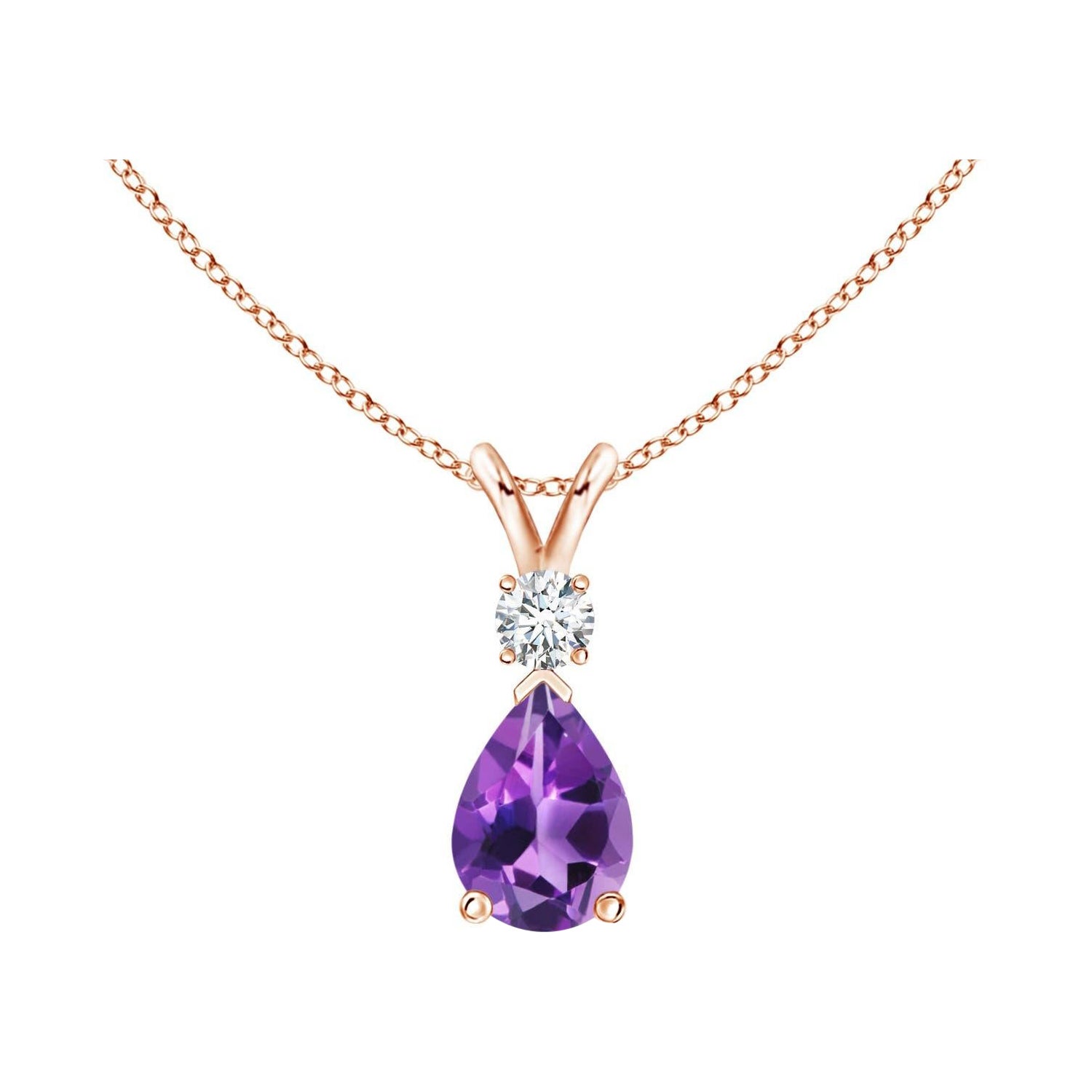 Natural 0.60ct Amethyst Teardrop Pendant with Diamond in 14K Rose Gold