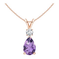 Pendentif goutte d'eau en or rose 14 carats avec améthyste naturelle de 1,6 carat et diamants