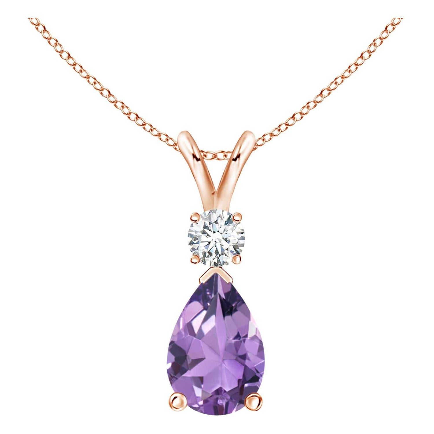 Natural 2.6 ct Amethyst Teardrop Pendant with Diamond in 14K Rose Gold For Sale