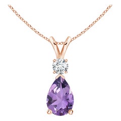 Natural 2.6 ct Amethyst Teardrop Pendant with Diamond in 14K Rose Gold