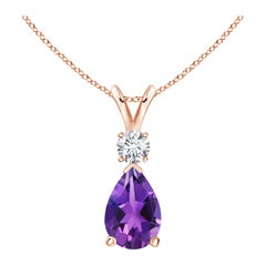 Natural 1.6 ct Amethyst Teardrop Pendant with Diamond in 14K Rose Gold