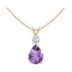 Natural 1 ct Amethyst Teardrop Pendant with Diamond in 14K Rose Gold