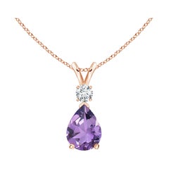 Colgante de lágrima de amatista natural de 1 ct con diamante en oro rosa de 14 quilates
