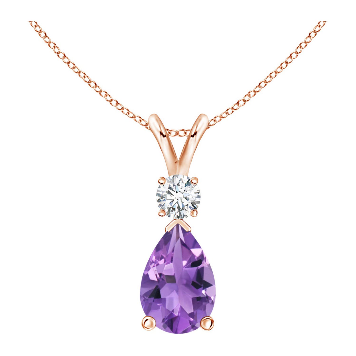 Natural 1.6 ct Amethyst Teardrop Pendant with Diamond in 14K Rose Gold