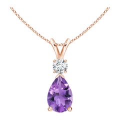 Natural 1.6 ct Amethyst Teardrop Pendant with Diamond in 14K Rose Gold