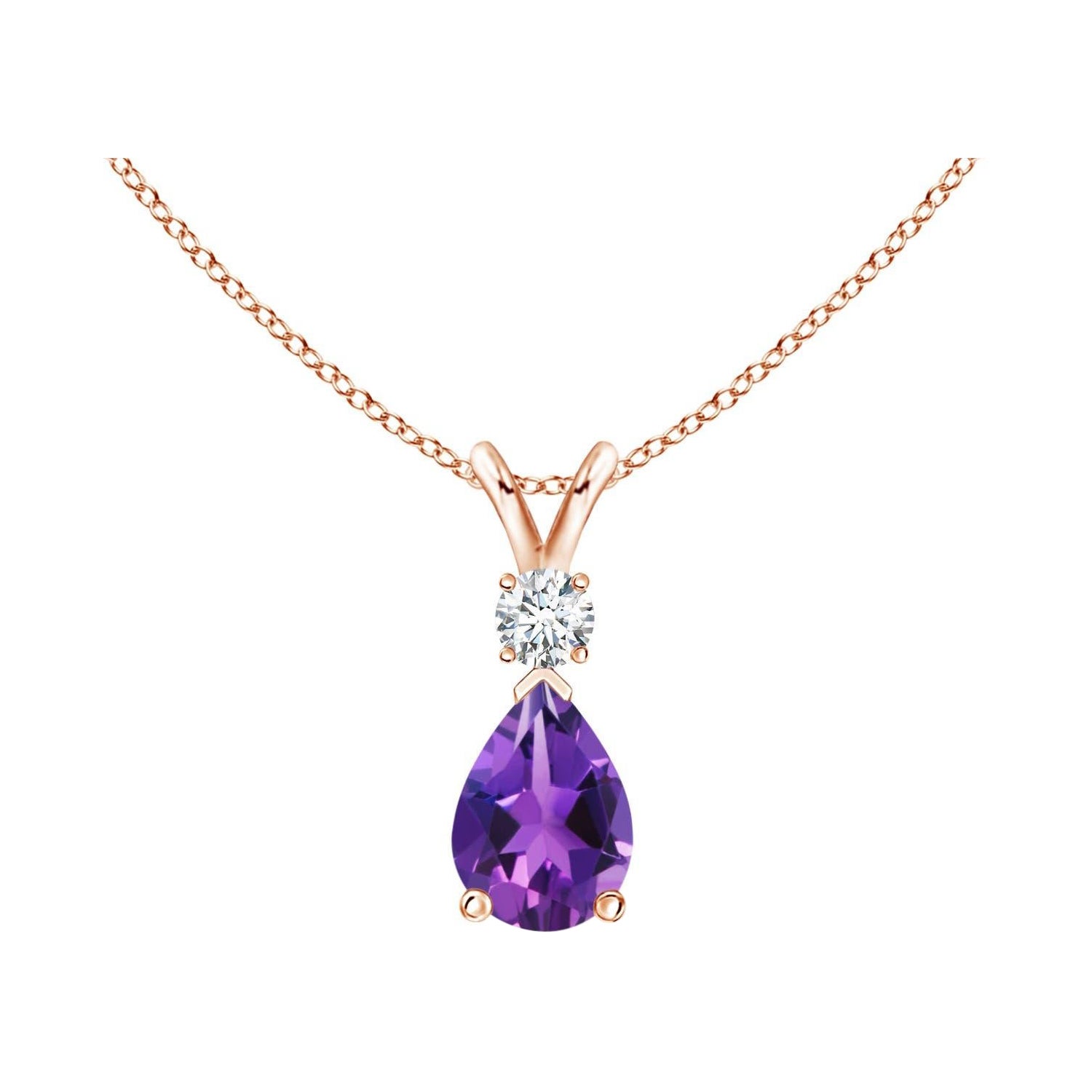 Natural 0.60ct Amethyst Teardrop Pendant with Diamond in 14K Rose Gold
