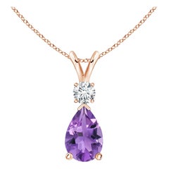 Natural 2.6 ct Amethyst Teardrop Pendant with Diamond in 14K Rose Gold