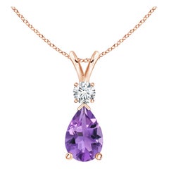 Colgante de lágrima de amatista natural de 2,6 ct con diamante en oro rosa de 14 quilates