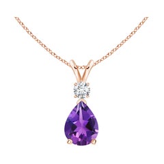 Colgante de lágrima de amatista natural de 1 ct con diamante en oro rosa de 14 quilates