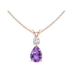 Pendentif goutte d'améthyste naturelle de 0,60ct avec diamant en or rose 14K