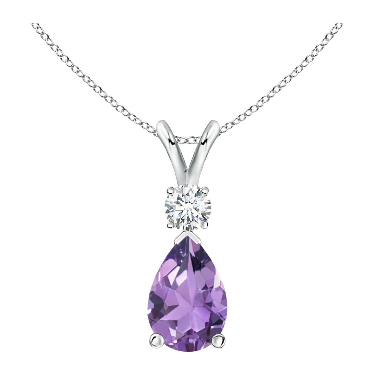 Natural 1.6 ct Amethyst Teardrop Pendant with Diamond in 925 Sterling Silver For Sale