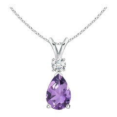 Natural 1.6 ct Amethyst Teardrop Pendant with Diamond in 925 Sterling Silver