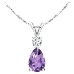 Colgante de lágrima de amatista natural de 1,6 ct con diamante en plata de ley 925