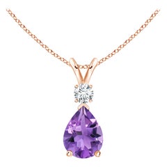 Colgante de lágrima de amatista natural de 1 ct con diamante en oro rosa de 14 quilates