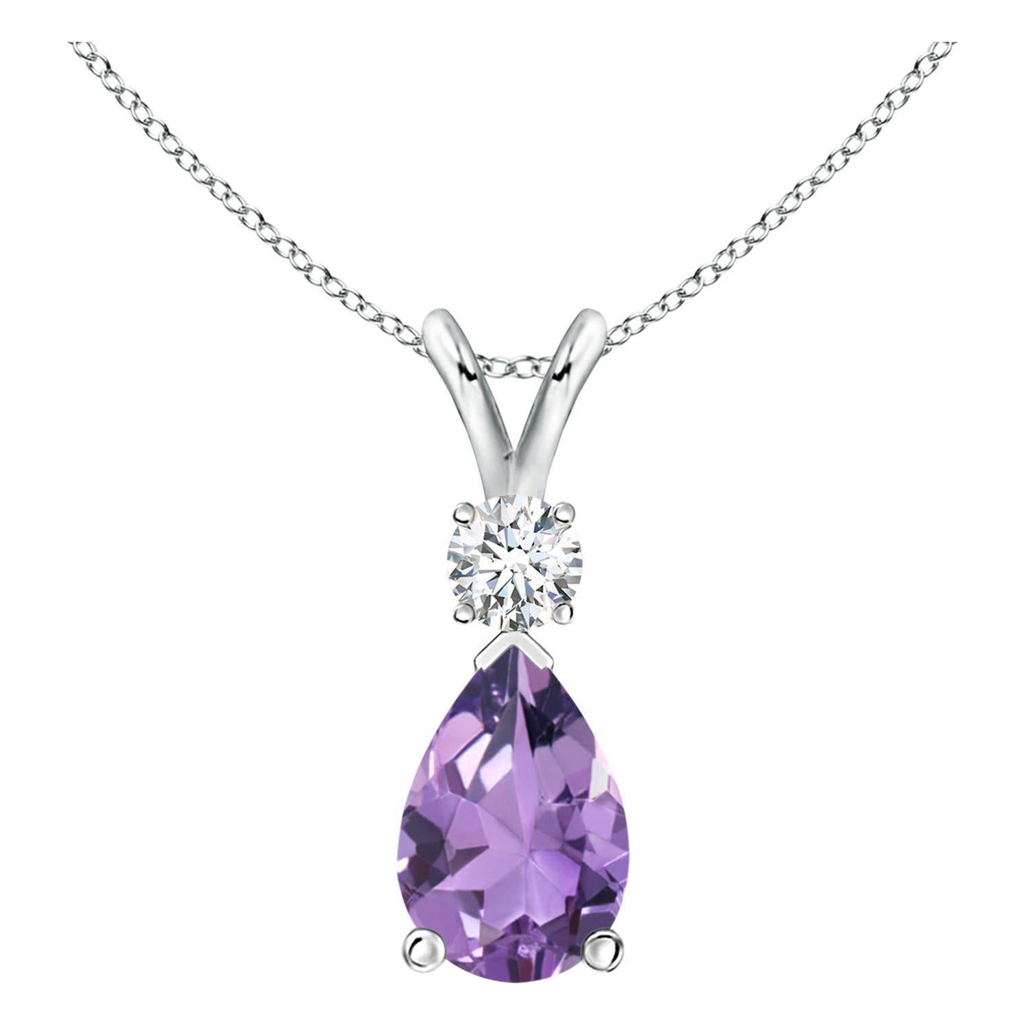 Natural 2.6 ct Amethyst Teardrop Pendant with Diamond in 925 Sterling Silver For Sale