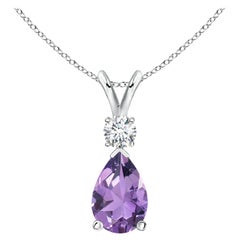 Colgante de lágrima de amatista natural de 2,6 ct con diamante en plata de ley 925
