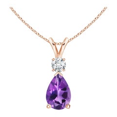 Natural 1.6 ct Amethyst Teardrop Pendant with Diamond in 14K Rose Gold