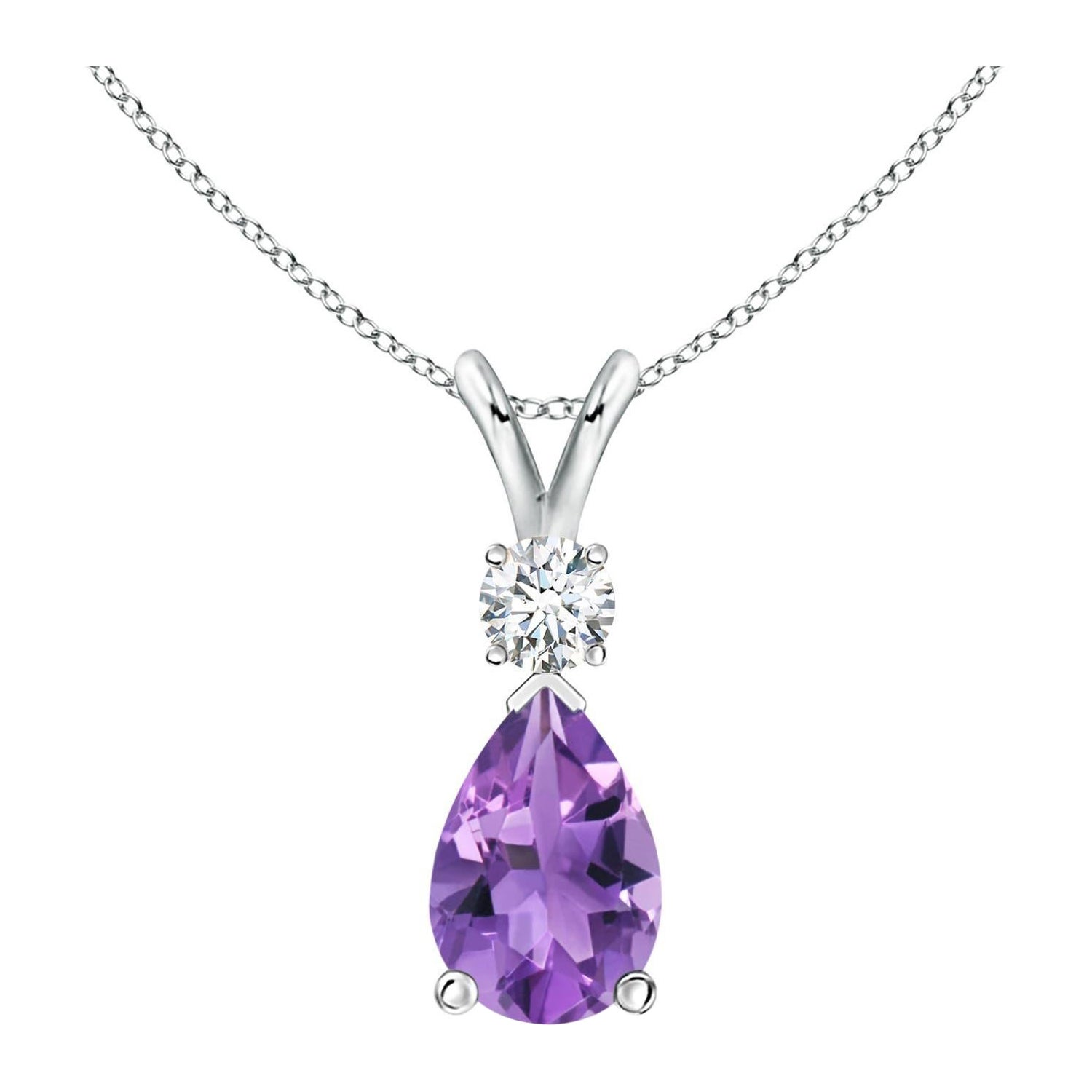 Natural 1.6 ct Amethyst Teardrop Pendant with Diamond in 925 Sterling Silver For Sale
